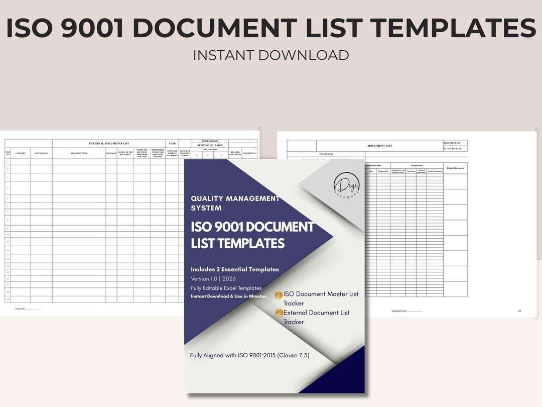 ISO 9001 Document Control Excel Template | Master Document Register - Etsy
