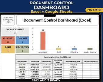 Document Control Dashboard Excel | Master List of Documents | Document Register & Revision Tracker | ISO 9001 Template