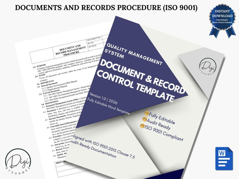 ISO 9001 Document Control Template | Audit-ready Procedure | Editable ...