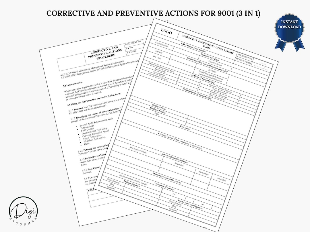 Iso Computer Coverage Form ISO 9001 CAPA Template Bundle | Corrective & Preventive Action Forms ...