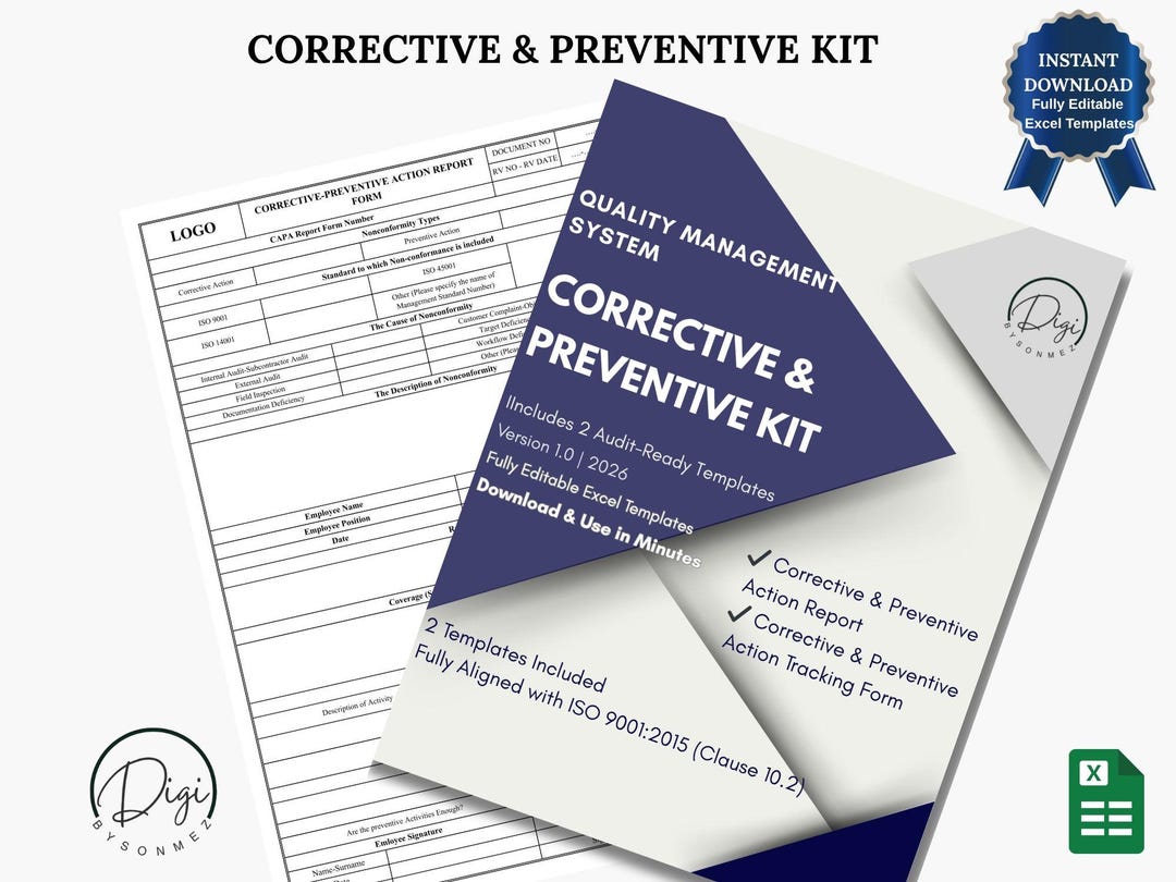 ISO 9001 CAPA Template | Corrective Action Log, Nonconformance Tracker ...