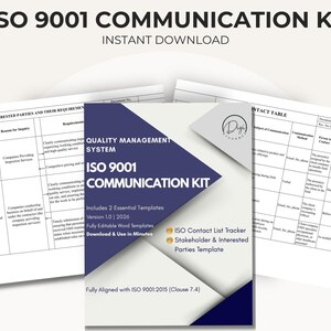 Kit di comunicazione ISO 9001 / Registro delle parti interessate e lista contatti / Modelli Excel modificabili