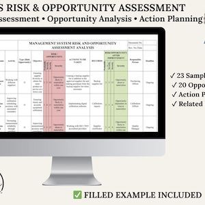 Risk Assessment Excel Template | Risk Management & Opportunity Register | ISO 9001 L Matrix