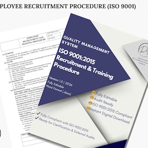 Szablon procedury rekrutacji i szkolenia pracowników ISO 9001 | Edytowalny plik Docx | Proces HR gotowy do audytu | ISO 9001:2015