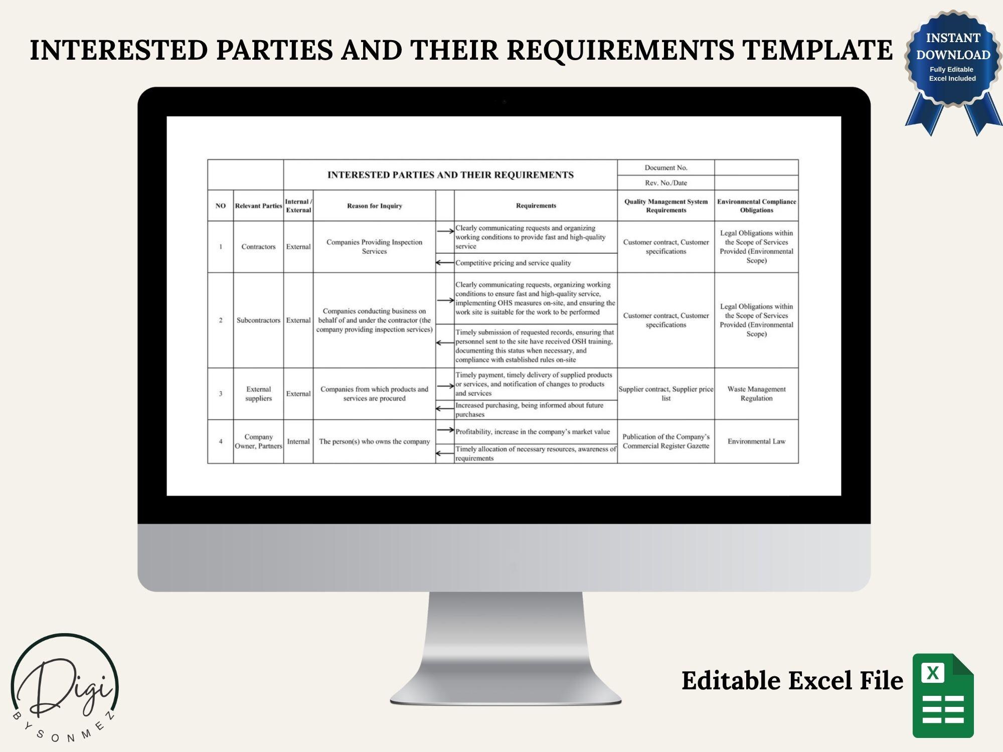 ISO 9001 Communication Plan Excel | Interested Parties Template ...