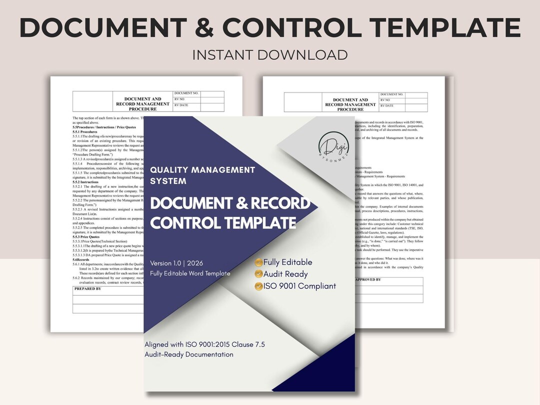 ISO 9001:2015 Document & Record Control Template | Editable Word ...