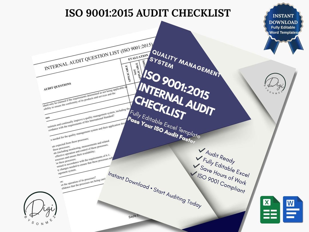 Iso Audit Checklist Example ISO 9001:2015 Audit Checklist – Internal Audit Excel Template (digital ...