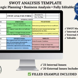 SWOT Analysis Template Excel | Strategic Planning Tool | Business SWOT Matrix | Risk & Opportunity Assessment
