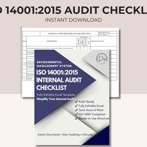 ISO 14001:2015 Internal Audit Checklist | EMS Audit Excel Template | Environmental Management System | Digital Download