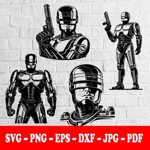 ROBOCOP, 4 Pack, T-Shirt, Sticker, Mug Wrap, Vector, Sublimation Design, Silhouette, Digital Download, Svg-Png-Eps-Dxf-Jpg-Pdf