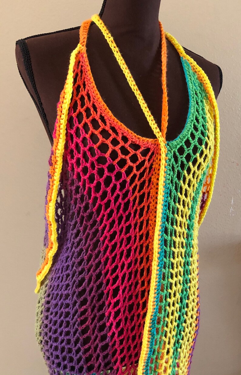 Crochet Wrap Cover Up Dress/ Long Swimsuit Bathing Suit Beach Pool / Handmade / Multicolor image 6