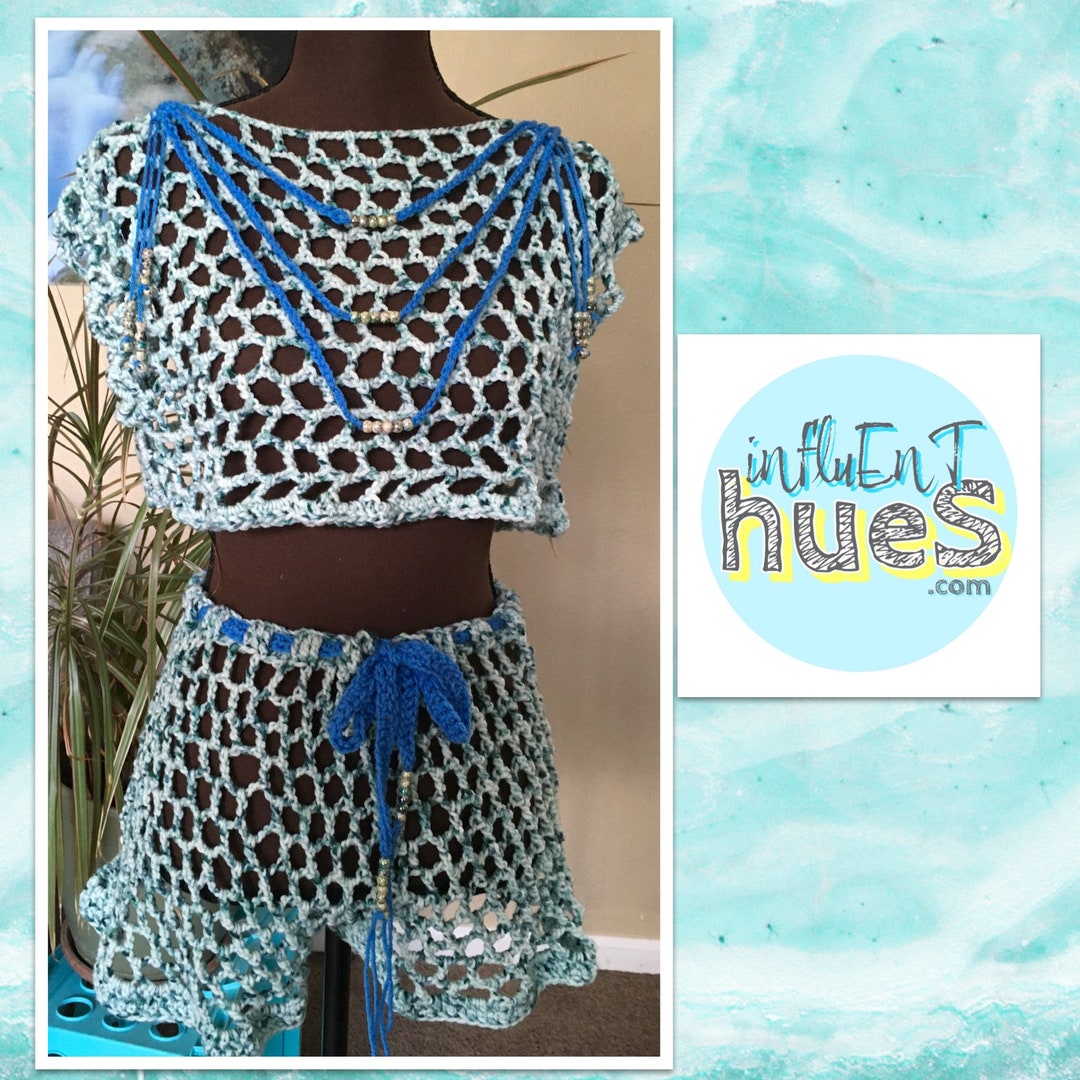 Crochet Crop Top & Crochet Shorts / Net Beach Pool Cover up / Handmade ...