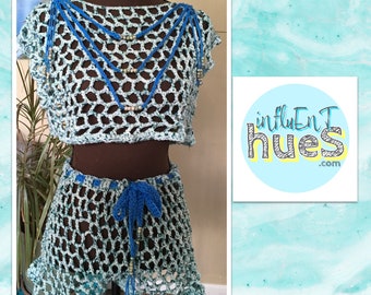 Crochet Crop Top & Crochet Shorts / Net Beach Pool Cover Up / Handmade