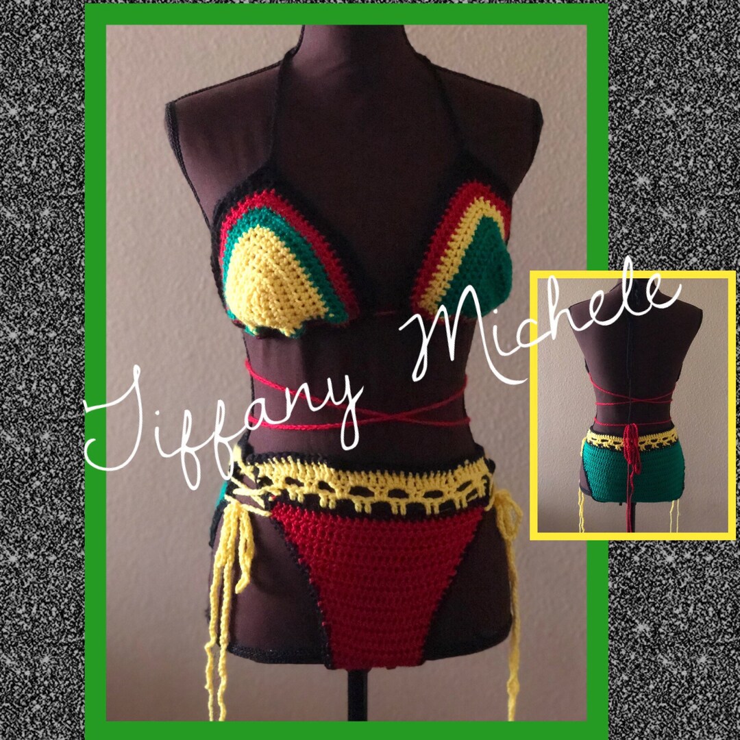 Jamaica Crochet Bikini Set / Crochet Bralette Halter Crop Top Etsy