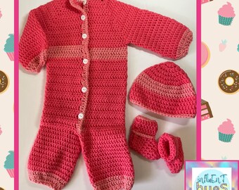 Newborn Baby Girl Sleeper Gift Set / Crochet Handmade 3-6 Months