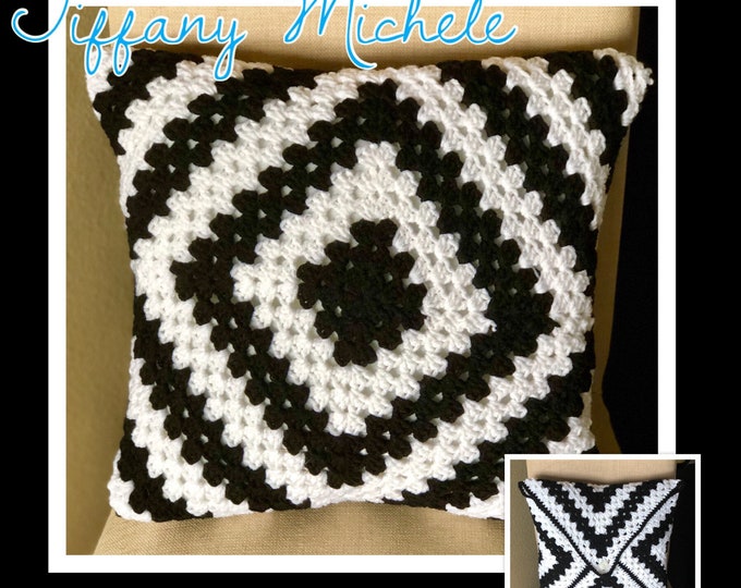 Handmade Black White Square Pillow / Home Decor / 16x16"