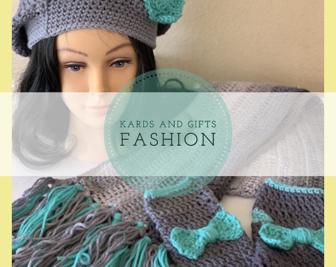 Chilly Out Accessory Set / Beret Fingerless Mitts Scarf / Handmade Crochet (all colors) / Winter Fall