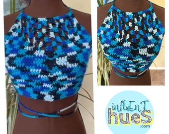 Scatter Blues Crochet Halter Top / Handmade