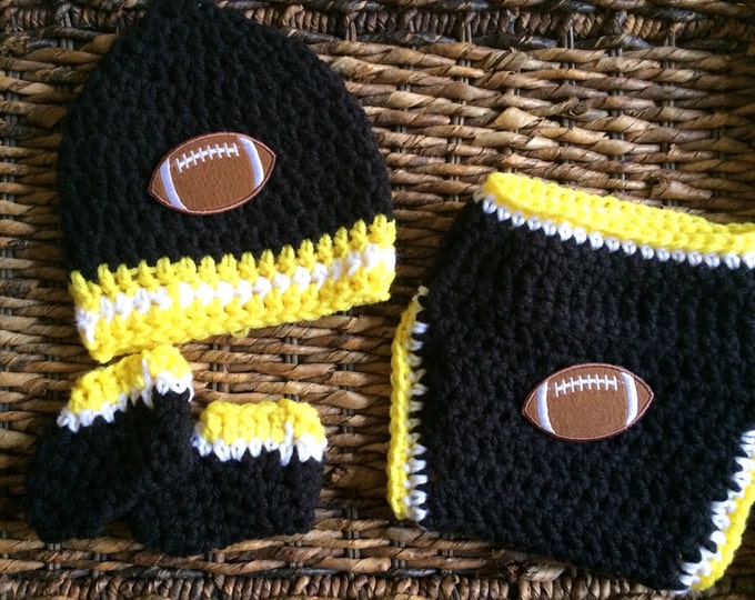 Crochet Baby Pittsburgh Steelers Football Theme Black and Yellow Gift Set