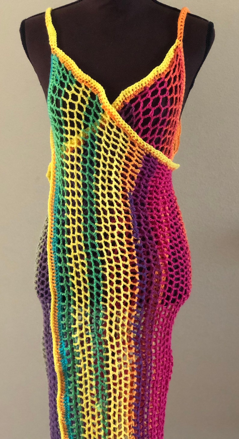 Crochet Wrap Cover Up Dress/ Long Swimsuit Bathing Suit Beach Pool / Handmade / Multicolor image 5