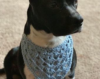 MARKDOWN Blue Dog Kerchief / Handmade Crochet Dog Neck Scarf