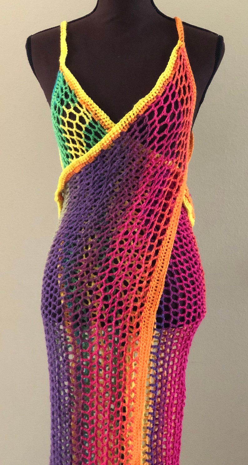 Crochet Wrap Cover Up Dress/ Long Swimsuit Bathing Suit Beach Pool / Handmade / Multicolor image 2