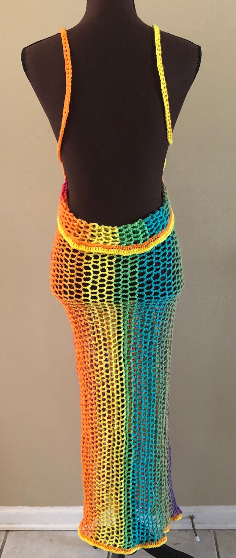 Crochet Wrap Cover Up Dress/ Long Swimsuit Bathing Suit Beach Pool / Handmade / Multicolor image 7