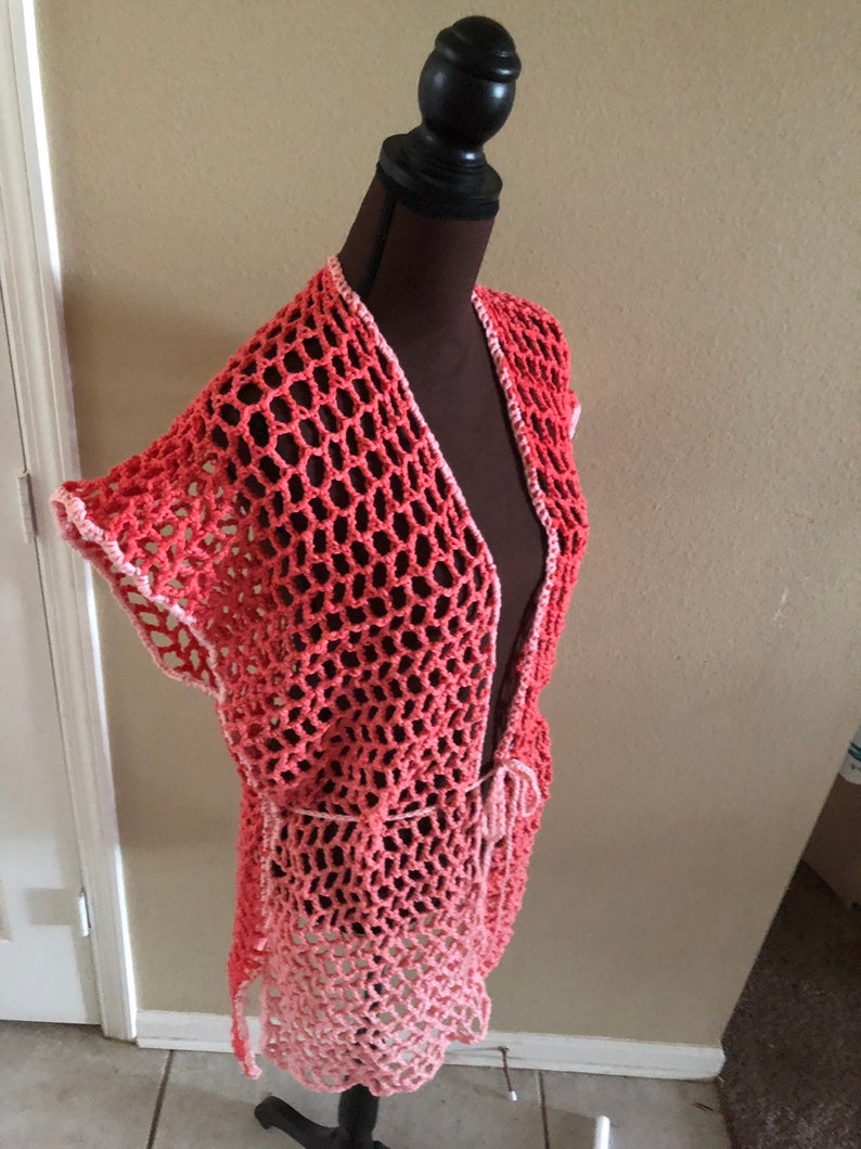 Peach Coral Net Tunic Top Beach Swim Pool Suit Cover Up Summer Crochet Handmade
