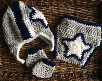 Dallas Cowboys Football Crochet Baby Helmet Hat Gift Set