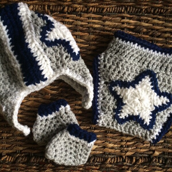 Dallas Cowboys Football Crochet Baby Helmet Hat Gift Set