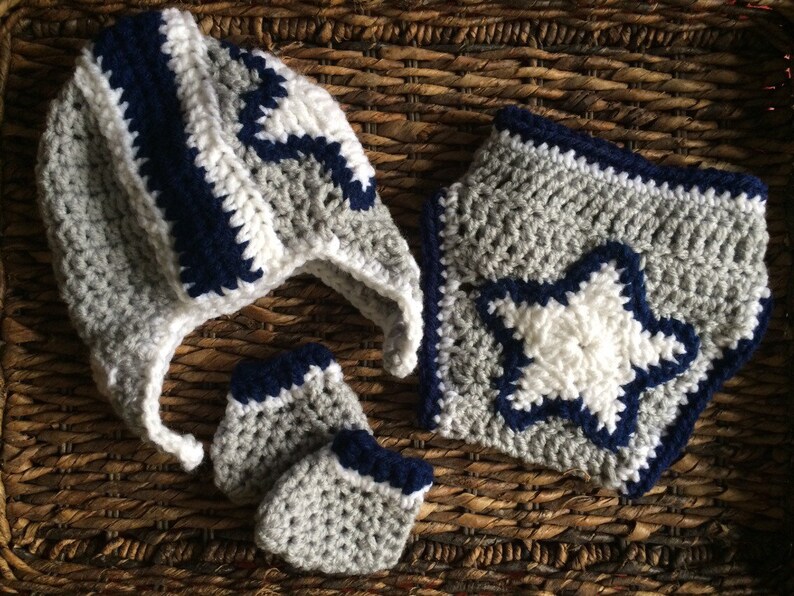 Dallas Cowboys Football Crochet Baby Helmet Hat Gift Set image 1