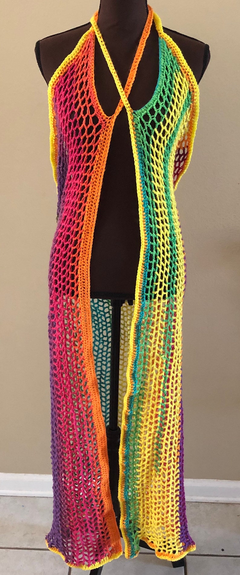 Crochet Wrap Cover Up Dress/ Long Swimsuit Bathing Suit Beach Pool / Handmade / Multicolor image 4