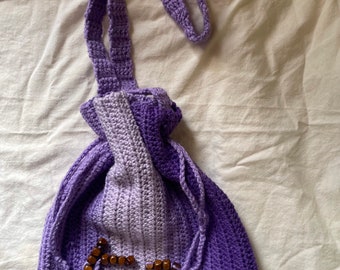 Crochet Purse / Crochet Boho Bag Purse / Purple Ombré Drawstring / Crochet Crossbody Bag / Handmade