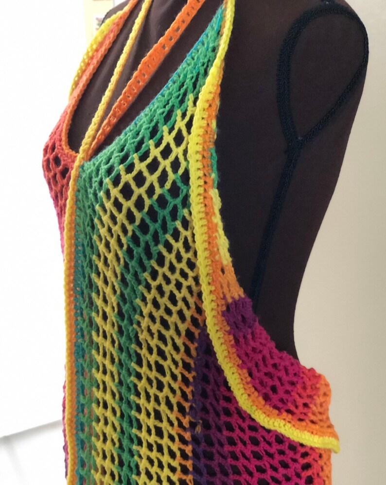 Crochet Wrap Cover Up Dress/ Long Swimsuit Bathing Suit Beach Pool / Handmade / Multicolor image 8