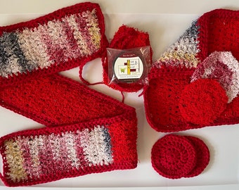 Crochet Spa Gift Set / Washcloth / Face Scurbbies / Back Scrubber / Soap Saver / Free Soap