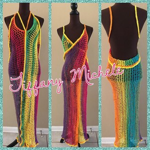 Crochet Wrap Cover Up Dress/ Long Swimsuit Bathing Suit Beach Pool / Handmade / Multicolor image 1