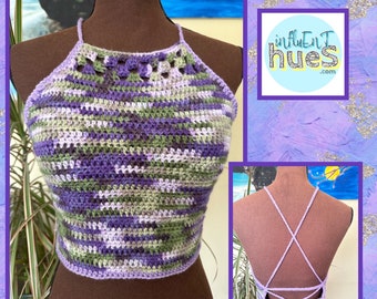 Purples & Green Crochet Halter Top / Handmade (Limited) Size M/L