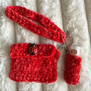 Velvet Crochet Wallet Lip Balm Holder (with lip balm) Wristlet Keychain  / Handmade Gift / Fashion Accessory Card Holder