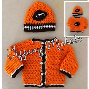 Crochet Sweater Baby Set / Cleveland Football Inspired / Crochet Baby Beanie / Handmade image 1