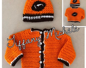 Crochet Sweater Baby Set / Cleveland Football Inspired / Crochet Baby Beanie / Handmade