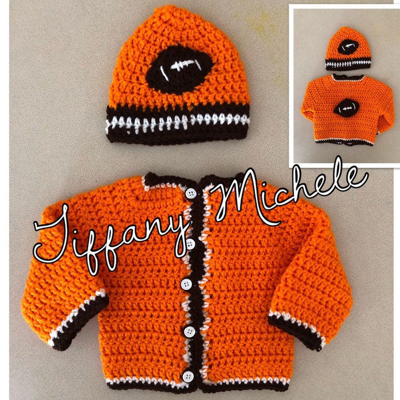 Crochet Sweater Baby Set / Cleveland Football Inspired / Crochet Baby Beanie / Handmade image 1