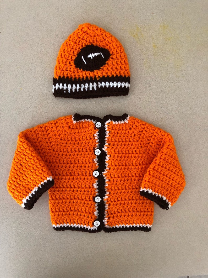Crochet Sweater Baby Set / Cleveland Football Inspired / Crochet Baby Beanie / Handmade image 2