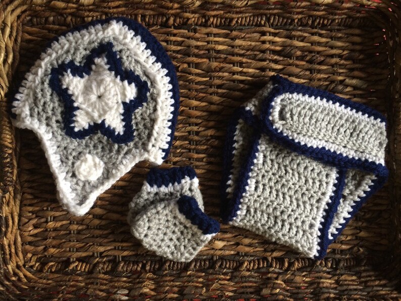 Dallas Cowboys Football Crochet Baby Helmet Hat Gift Set image 2