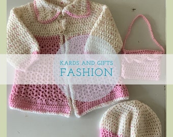 Pink Girls Dress Coat Set / Beret Coat & Purse / Size 12 months / Handmade Crochet