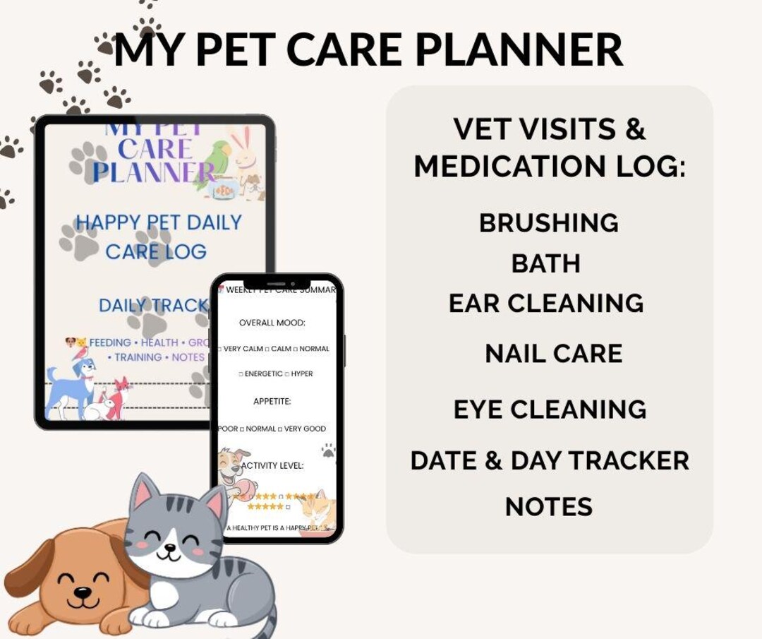 Pet Planner Printable | Dog & Cat Health Tracker, Weekly Journal, Pet ...