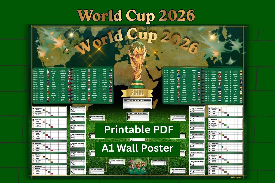 World Cup 2026 Wall Chart Printable Poster Soccer Schedule Tracker