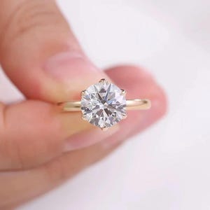 Round Moissanite Engagement Ring, Tulip Set Solitaire Ring For Women, 14K Solid Gold Ring, Daily Wear Ring, Jewelry Gift For Someone Special