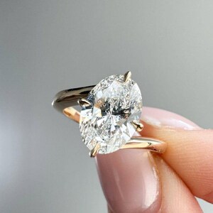 Oval Cut Moissanite Engagement Ring, 4 Prong Set Solitaire Ring, Bypass Shank Ring, Dainty Gold Ring, Stacking Band, Surprise Gift For Her