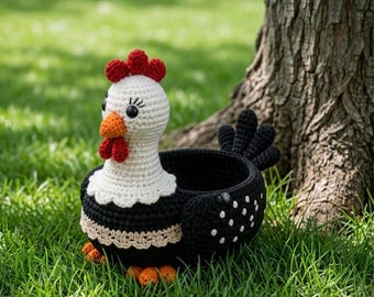 Crochet Hen Basket Pattern: Amigurumi Chicken Storage Organizer (PDF Download)