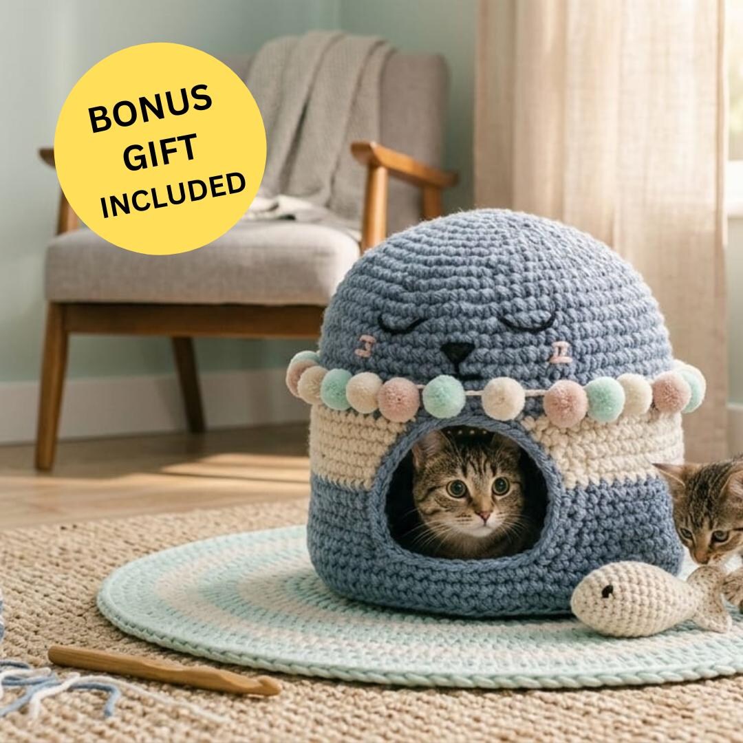 Crochet Cat House Pattern PDF, T-shirt Yarn Cat Bed, Cozy Cave Hideaway ...